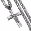 Jesus Cross Silver Color Necklaces Men Women Pendant Stainless Steel with 6MM Byzantine Chain Christian Crucifix Jewelry