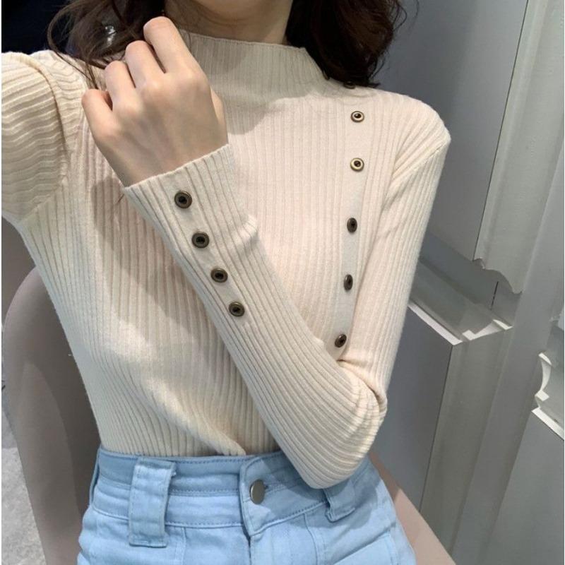 

Женский свитер с полувысоким воротником Женский базовый свитер Зимний пуловер Приталенный вязаный свитер XL абрикосовый