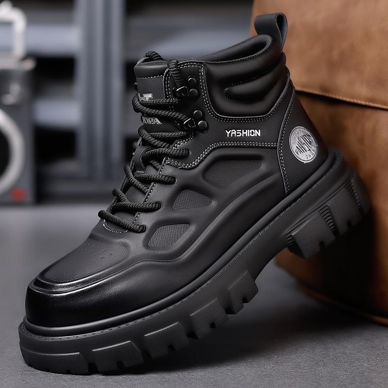 

2024 зимние новые мужские высокие повседневные кожаные туфли мужские ботинки Martin модная обувь легкая мужская обувь на платформе универсальная 8805 38 чёрный