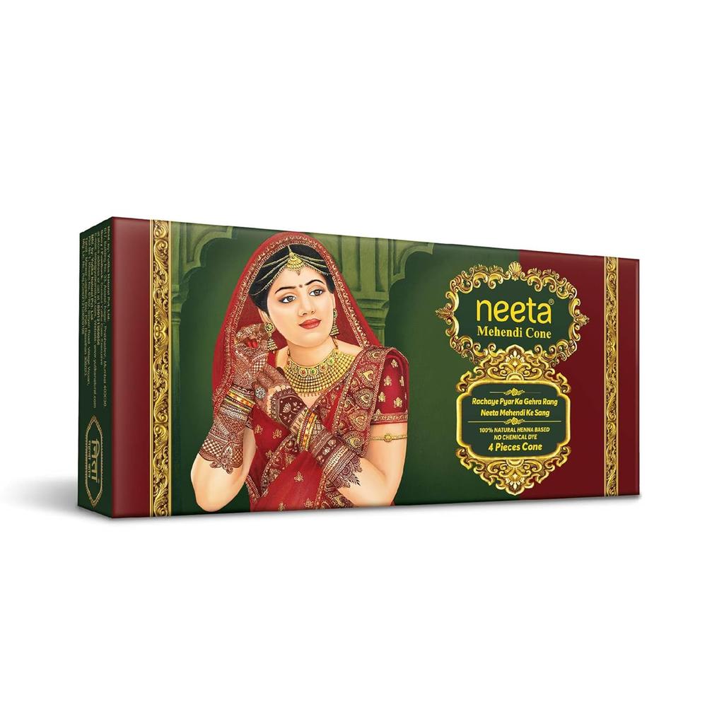 Stożki do henny Neeta na dłonie i wzory ślubne Czerwonobrązowe Tymczasowa sztuka ciała( 1 Pudełko X 4 Szt.) Opakowanie 7 sztuk