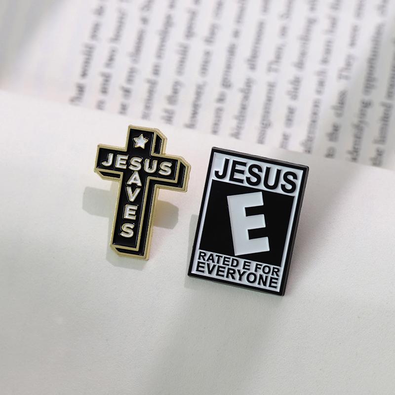 Jesus Saves Enamel Pins Custom Simple Black Fish Shape Vintage Brooches Lapel Badges Classic Jewelry Gift for Kids Friends