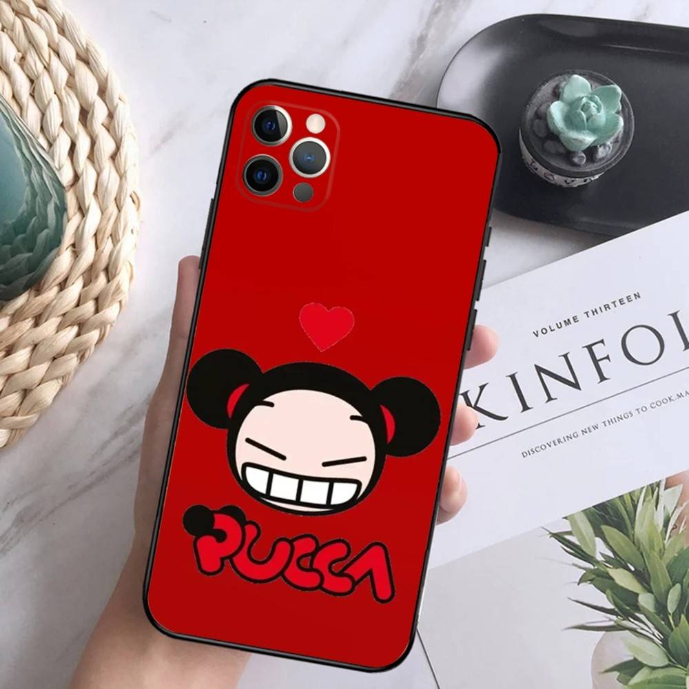 Cartoon P-Pucca Phone Case For iPhone 16,15,14,13,12 Mini 11 Pro XR,X,XS,MAX 7,8 Plus Silicone Cover Soft Black