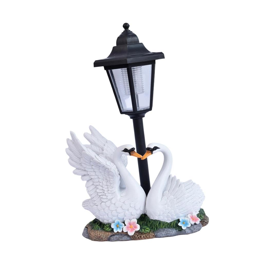 White Swan Garden Animal Sculpture Solar Lamp Resin Decorative Figurine for Patio or Balcony