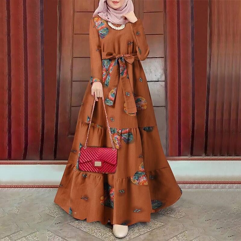 

Женское платье больших размеров из хлопка и льна с длинным рукавом и юбкой «солнце» в стиле ретро 5XL оранжевый