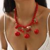 Röd Frukt Körsbär Hänge Pärlor Sommar Kvinnor Sött Festligt Halsband Smycke Accessoar