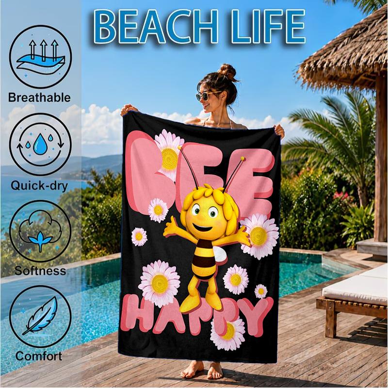 Bee Adventure Maya Beach Towel, Super Soft Microfiber, Perfect Gift for Her/Him, Birthday, for Pool, Beach, Travel, Decor Beach Party