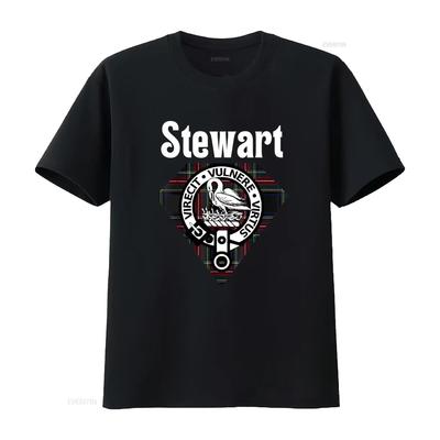 Stewart Clan Scottish Name Coat Of Arms Black Tartan T Shirt Vintage Washed Slightly Breathable Casual Graphic Stylish Vintage