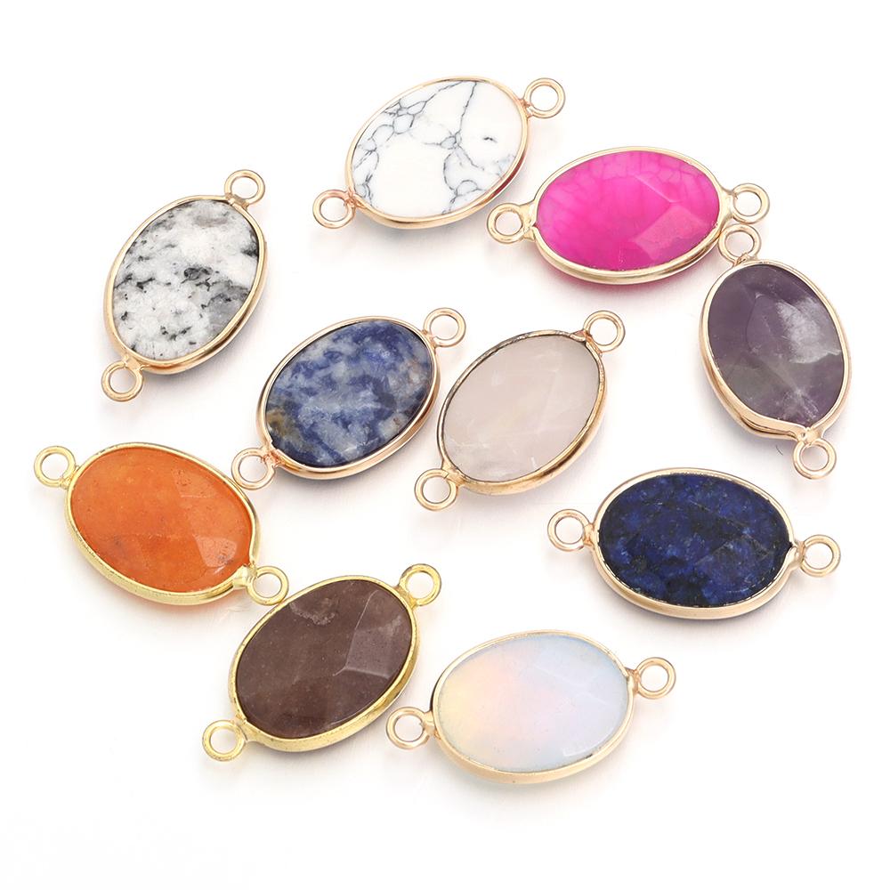 2 Pcs Natural Stone Charms Gold Edge Oval Shape Pendant for Jewelry Making Accessories DIY Necklace Bracelet Earring Supplies