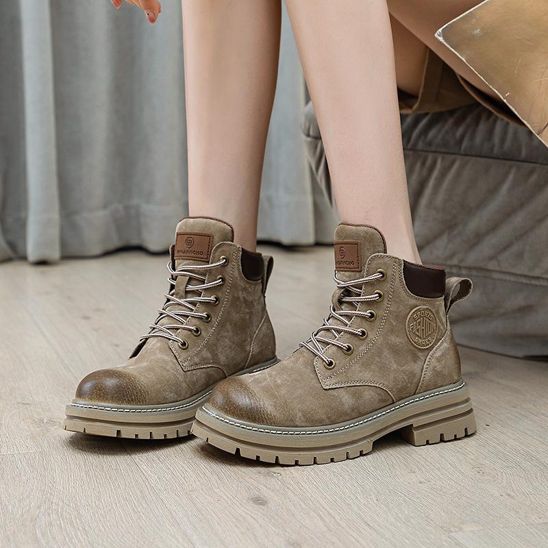 Boots Women's Genuine Leather Thick Sole Shoes Motorcycle Outdoor Work Clothes Women's Ankle Boots Shoes for Women Zapatos