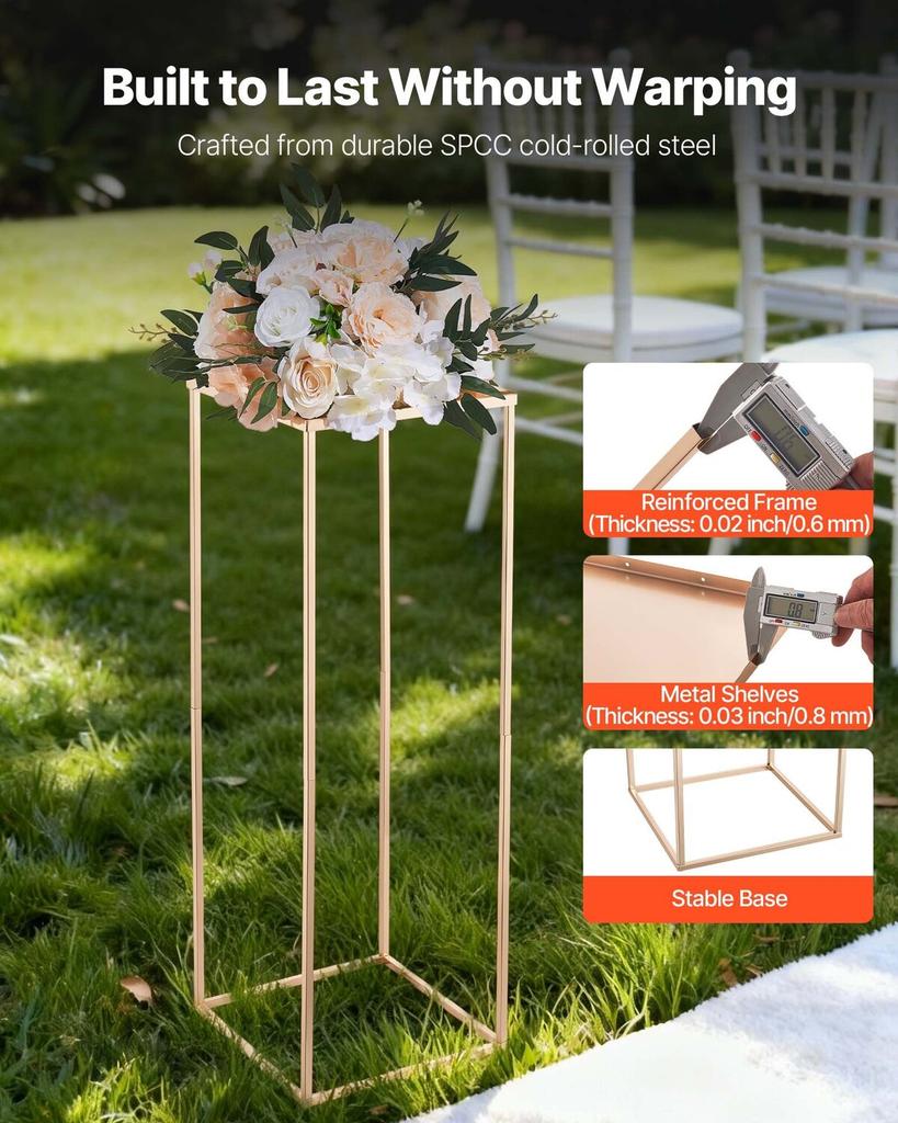 Wedding Flower Stand, 10PCS 80cm Column Flower Stand, Floral Stands with Metal Laminate, Gold Rectangular Floral Display Rack for Wedding, Party,