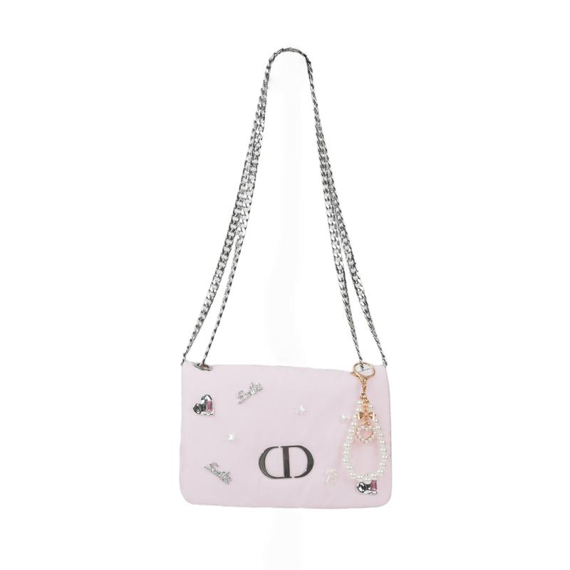 DIOR DIY Style Cosmetic Bag Pink Heart Star Chain Niche Trendy High-end Cute Simple Fashion Versatile Classic Exquisite Storage Portable