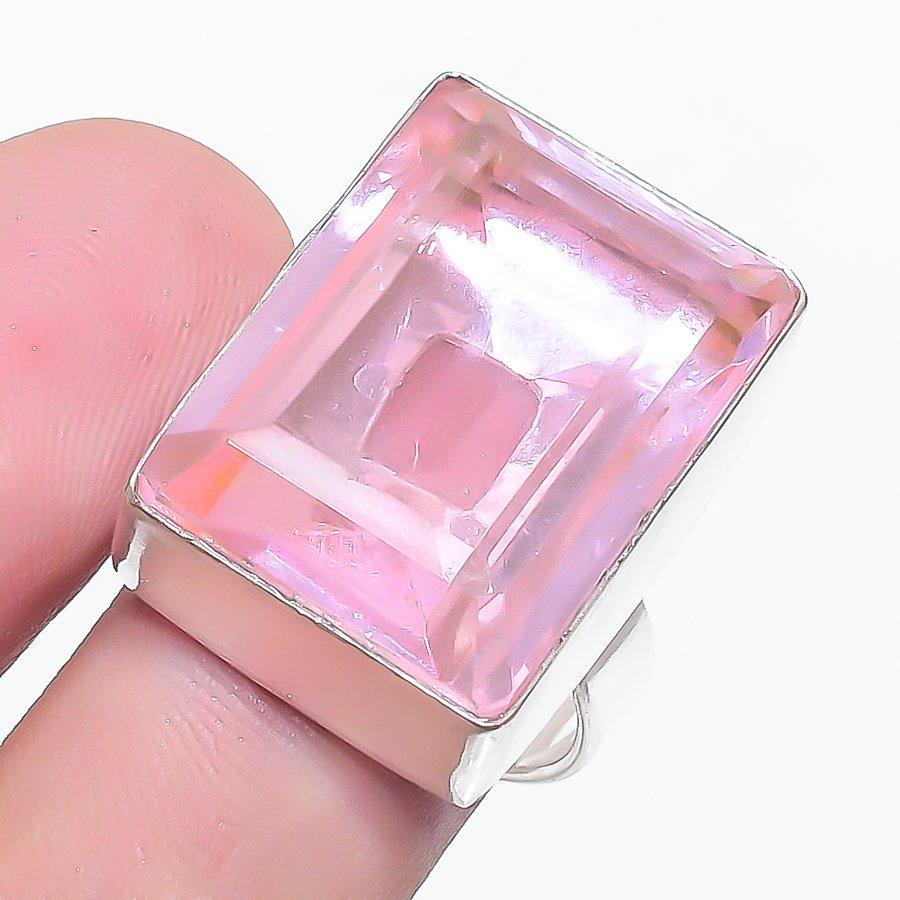 Natural Pink Kunzite Gemstone 925 Sterling Silver Jewelry Ring Size 9 q5Y27