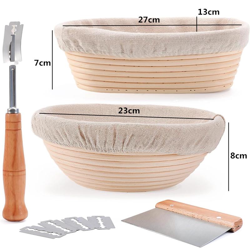 LMETJMA Gärkörbe Set Sauerteigbrot Backset Rund Oval Teig Gehen Lassen Rattan Schüsseln mit Einlagen Metallschaber JT341