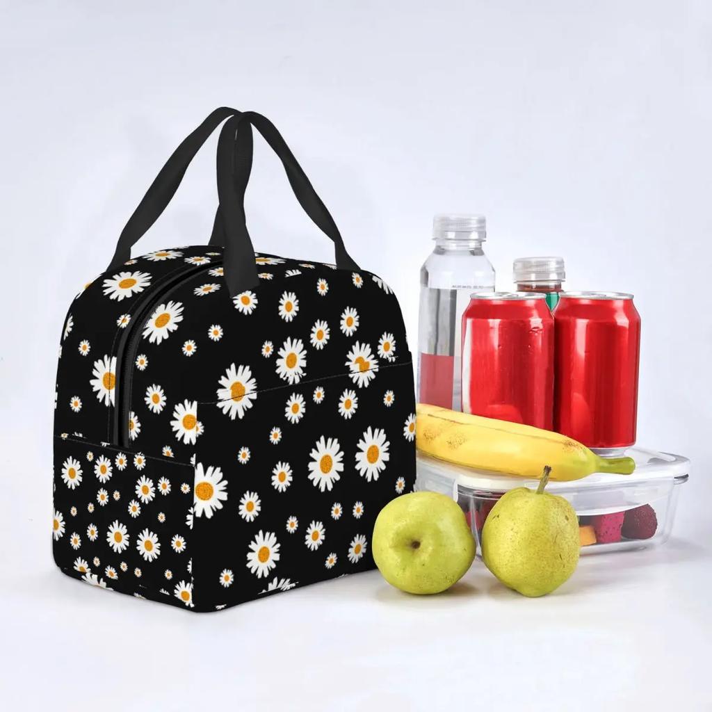 Custom Daisy Floral Lunch Bag Women Cooler Thermal Insulated Daisies Flower Lunch Box for Kids School Work Picnic Food Tote Bags