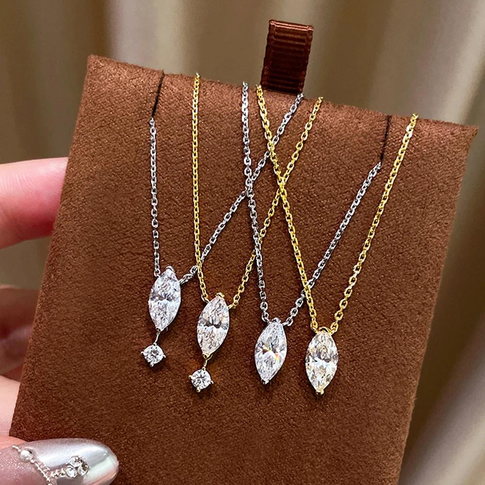 New  Sparkling Zircon Pendant Necklace for Women's - High-quality Gold/silver Collarbone Chain Anniversary Gift