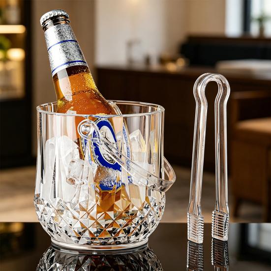 Yousheng Isspann med Handtag och Tång, Genomskinliga Isspann med Diamantslipning för Öl Champagne Vin Cocktails, Barutrustning
