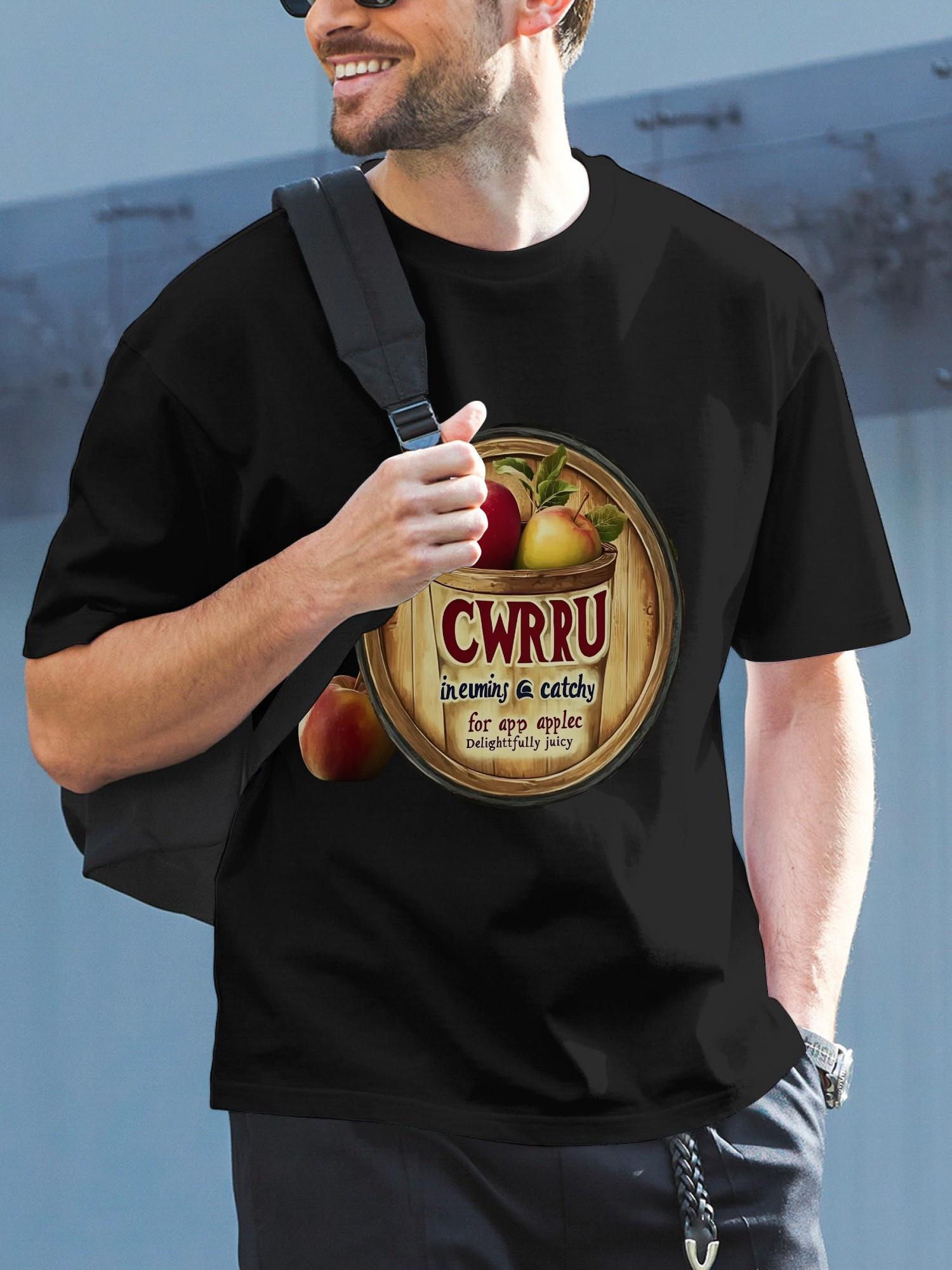 Black Apple Logo Monogram Style T-shirt - 180g Cotton Crew Neck Short Sleeve L