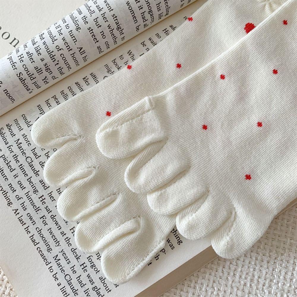 2Pairs Flower Bow Cotton Toe Socks Heart Boat Tube Socks Women Fashion Toe Separated Socks Daily