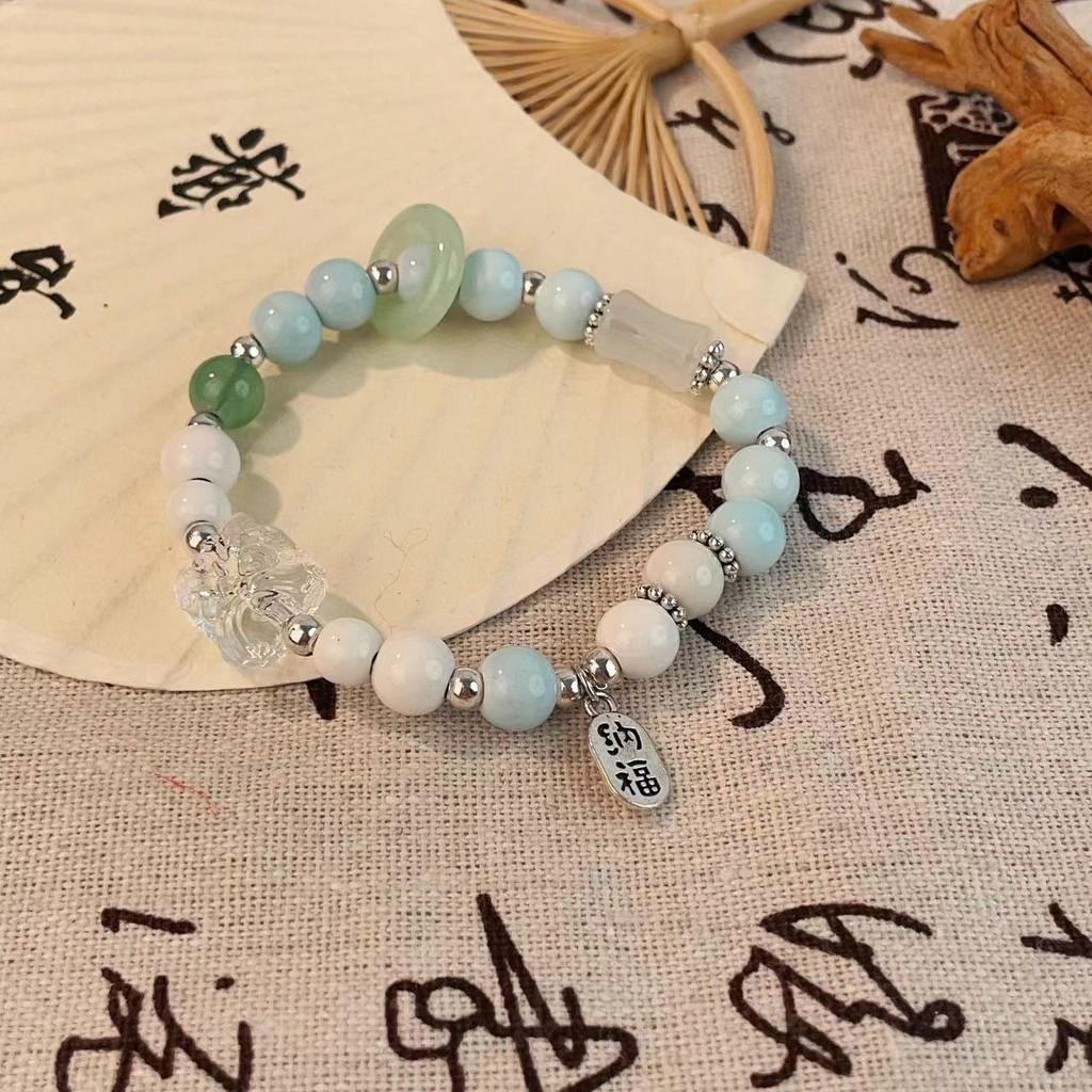 Chinese Pink Modern Ceramic Bead Bracelet With Lion Head For Travel Souvenirs