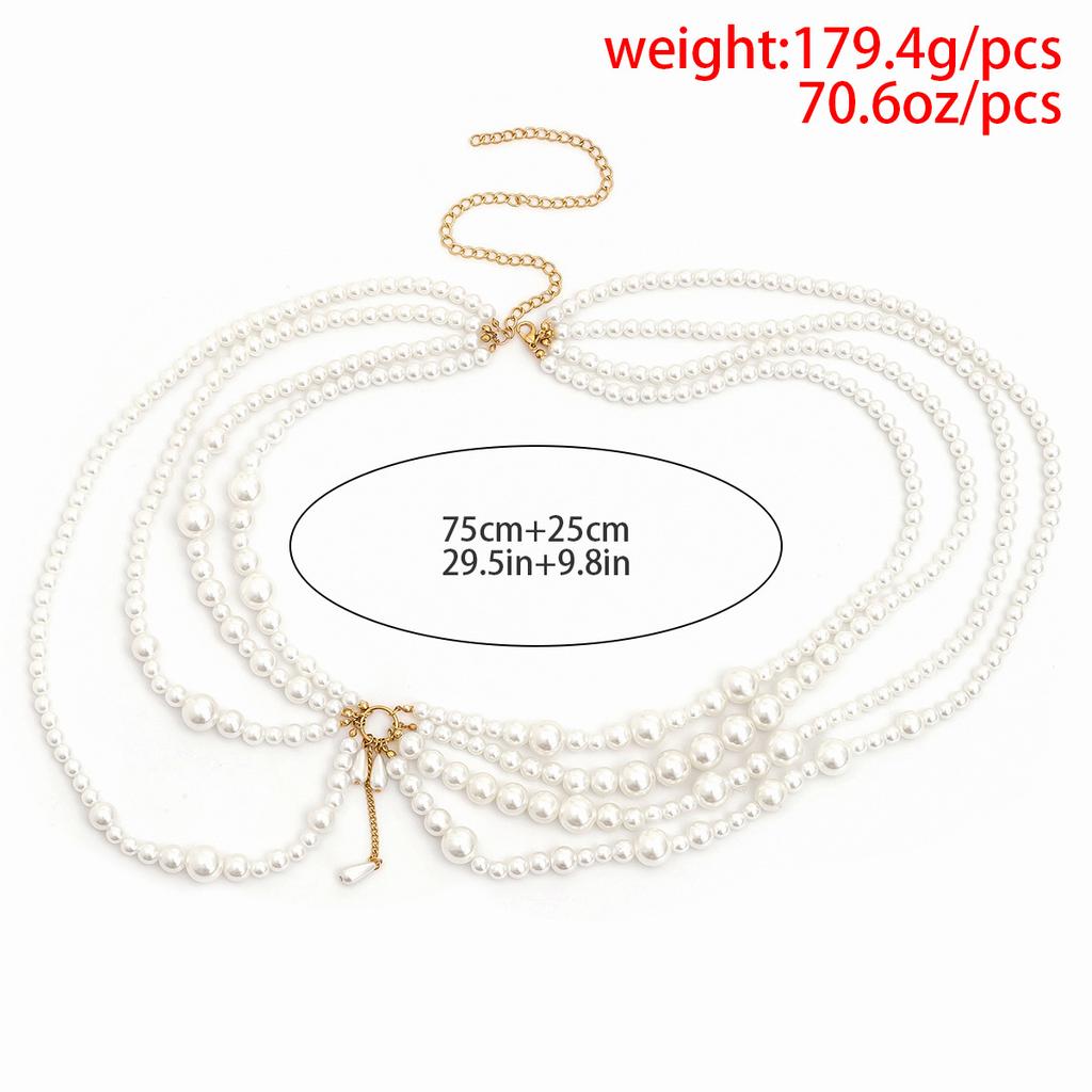 Sweet And Cool Hot Girl Imitation Pearl Hollow Tassel Ethnic Style Clothing Necklace Sexy Nightclub Style Multi-layer Body Chain For Women