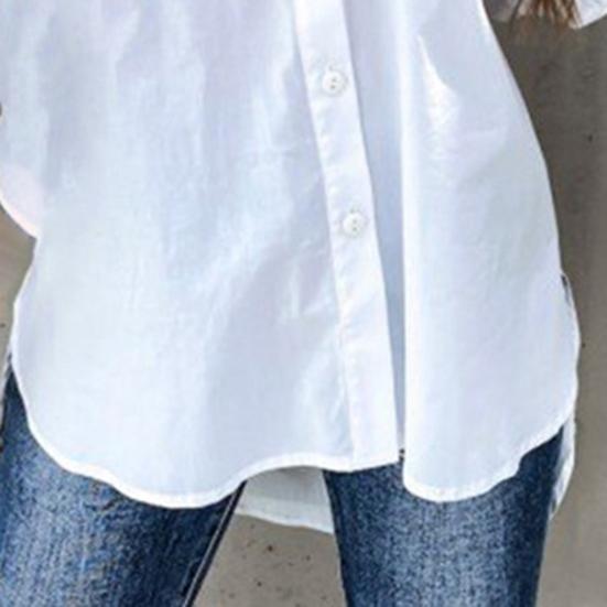 Umlegekragen Einreiher Langarm Klappentaschen Damenhemd High-Low Saum Seitenschlitz Locker geschnittenes Hemd Damenbekleidung