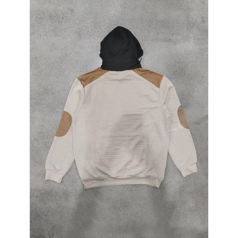 Mens Casual Loose Plaid Color Block Hooded Pullover Sweatshirt With Large Pockets