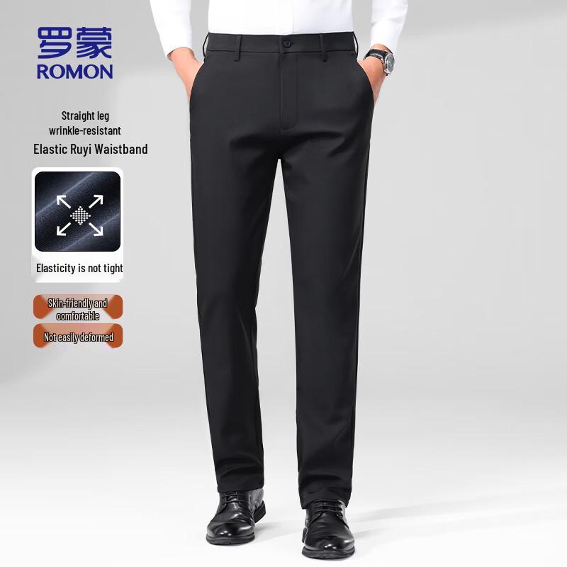 ROMON Men s Thickened Stretch Straight-Leg Casual Pants 826H 35