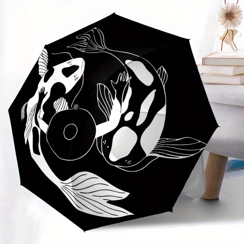 1pc Koi Fish Yin Yang Automatic Open/Close Umbrella, Umbrella with cartoon Design, Portable Compact Umbrella for Men & Women, Good Holiday G