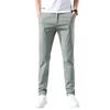 2025 Summer Men's Slim Straight Ice Silk Pants: Trendy, Elastic, Solid Color, Casual All-Match