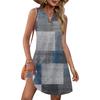 Ladies' Fashionable Retro Color Block Patchwork Printed V-neck Button-down Pocket Vest Dress Beach Vacation Summer Dress
