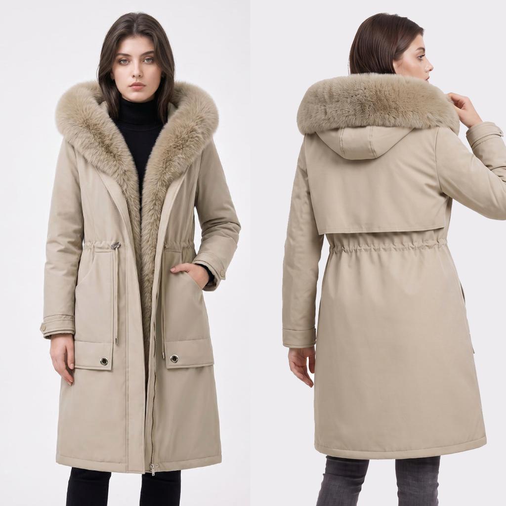 Large size double-sided pie overcomes women's hooded medium and long winter new cotton-padded jacket with velvet cotton-padded jacket