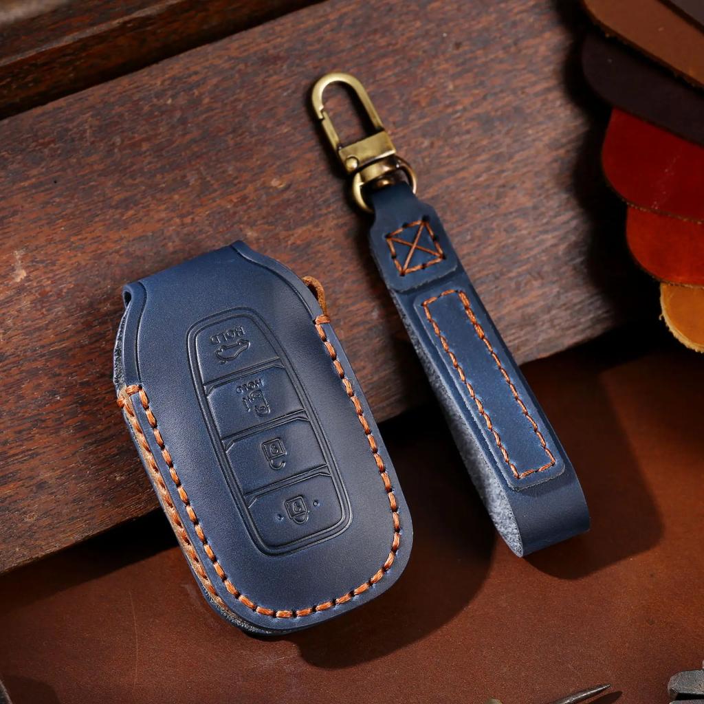 Leather Car Key Case Cover Fob Protect For Hyundai Fista I30 I35 I40 Kona Elantra Solaris Grandeur Accent Santa Fe Holder Shell