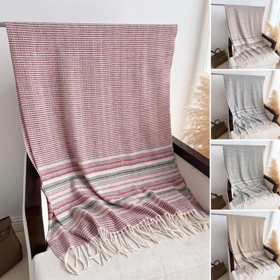 Women Scarf Striped Print Long Scarf Shawl with Tassel Trim Versatile Design Comfortable Shawl Wrap Fashion Accessories