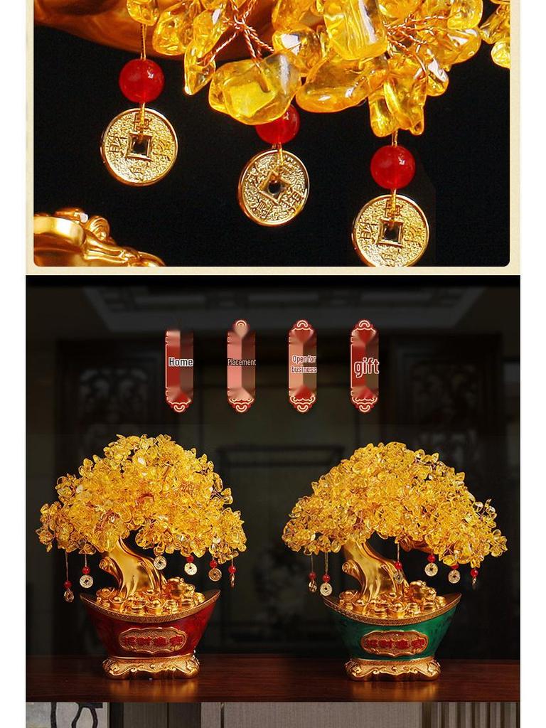 Citrine Money Tree Ornament for Living Room and Wine Cabinet Decoration – Wealth-Attracting Gift