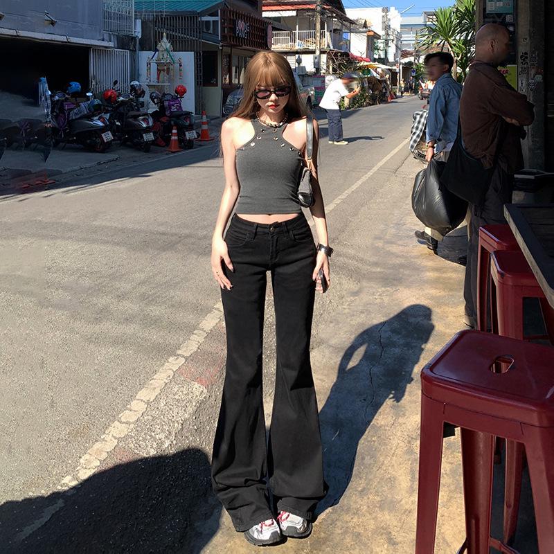 YC&2 Retro Spicy Girl Low-Waist Wide-Leg Flared Jeans for Women - Slimming, Micro-Elastic, Versatile, Spring/Summer