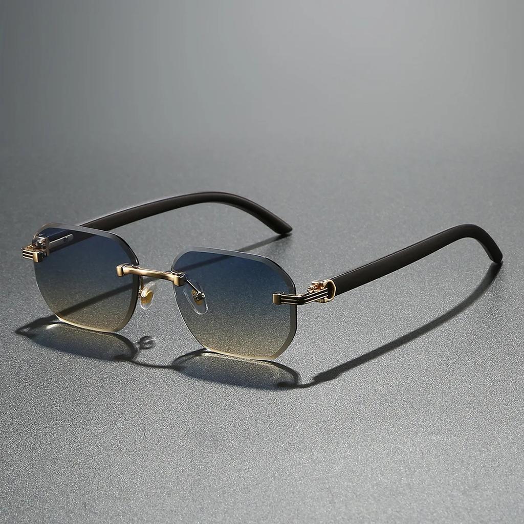 Trendy Rimless Sunglasses for Men Women Frameless Rectangle Wood Frame Sun Glasses Retro Shades Summer Traveling Eyewear UV400