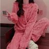 Winter Velvet Pajama Set, Suitable for Women - Long Sleeved Top and Matching Pants, Warm and Comfortable Sleeping Outfit, Cute Pajama Set