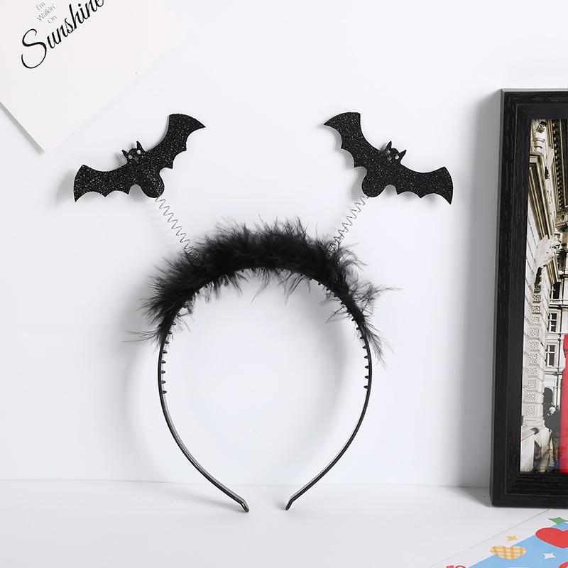 Halloween Devil Horns & Bat Headband with Feathers - Party Decoration