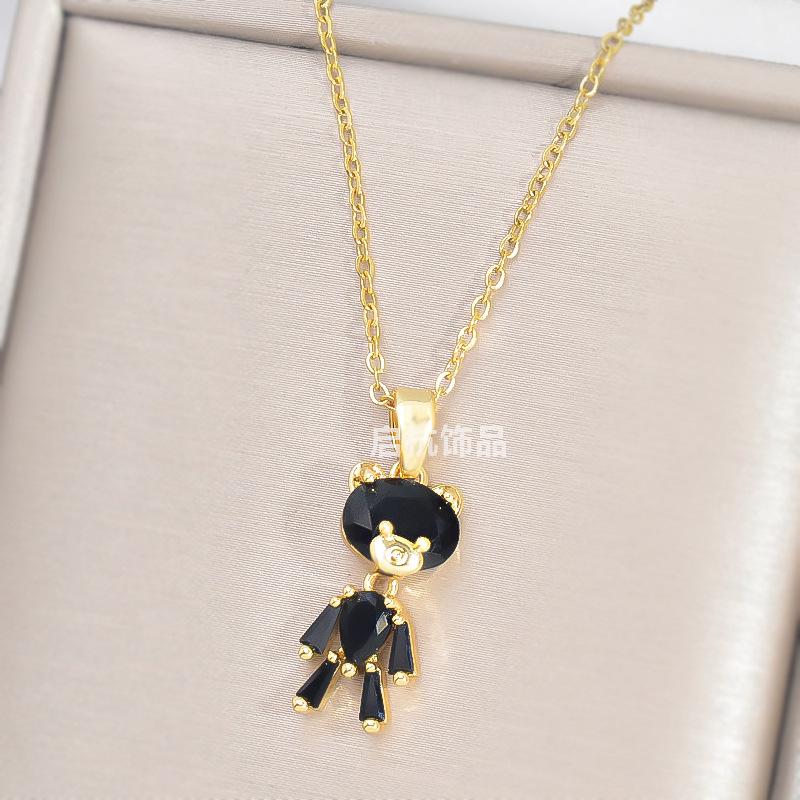 Zirkonový náhrdelník s medvídkem Dámský lehký luxusní roztomilý přívěsek Vynikající doplňky řetízku na klíční kost