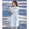 French Style Lapel Belted A-Line Dress