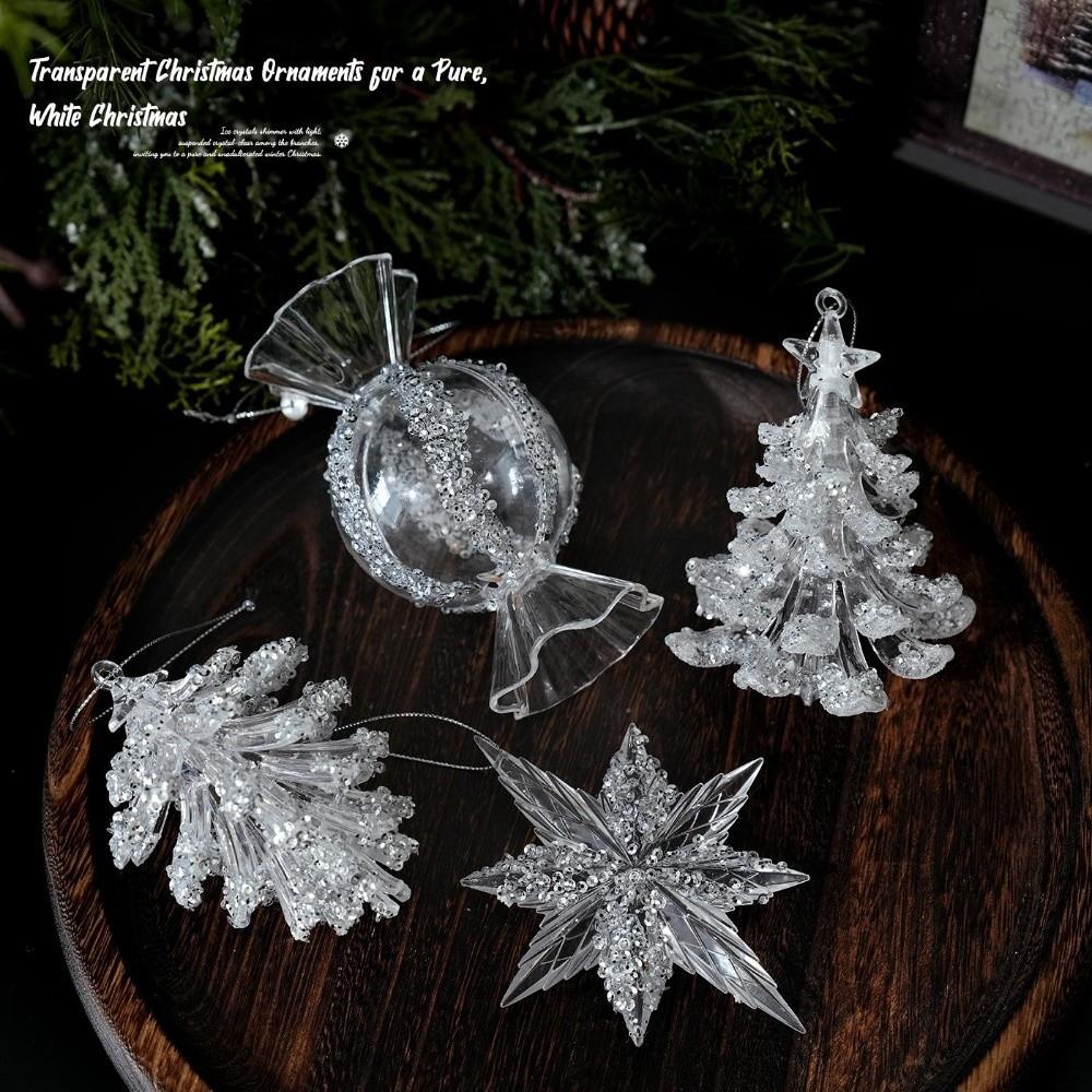 Acrylic Hanging Christmas Ornaments Clear Snowflake Ornaments Deer Ornaments Holiday Home Decor
