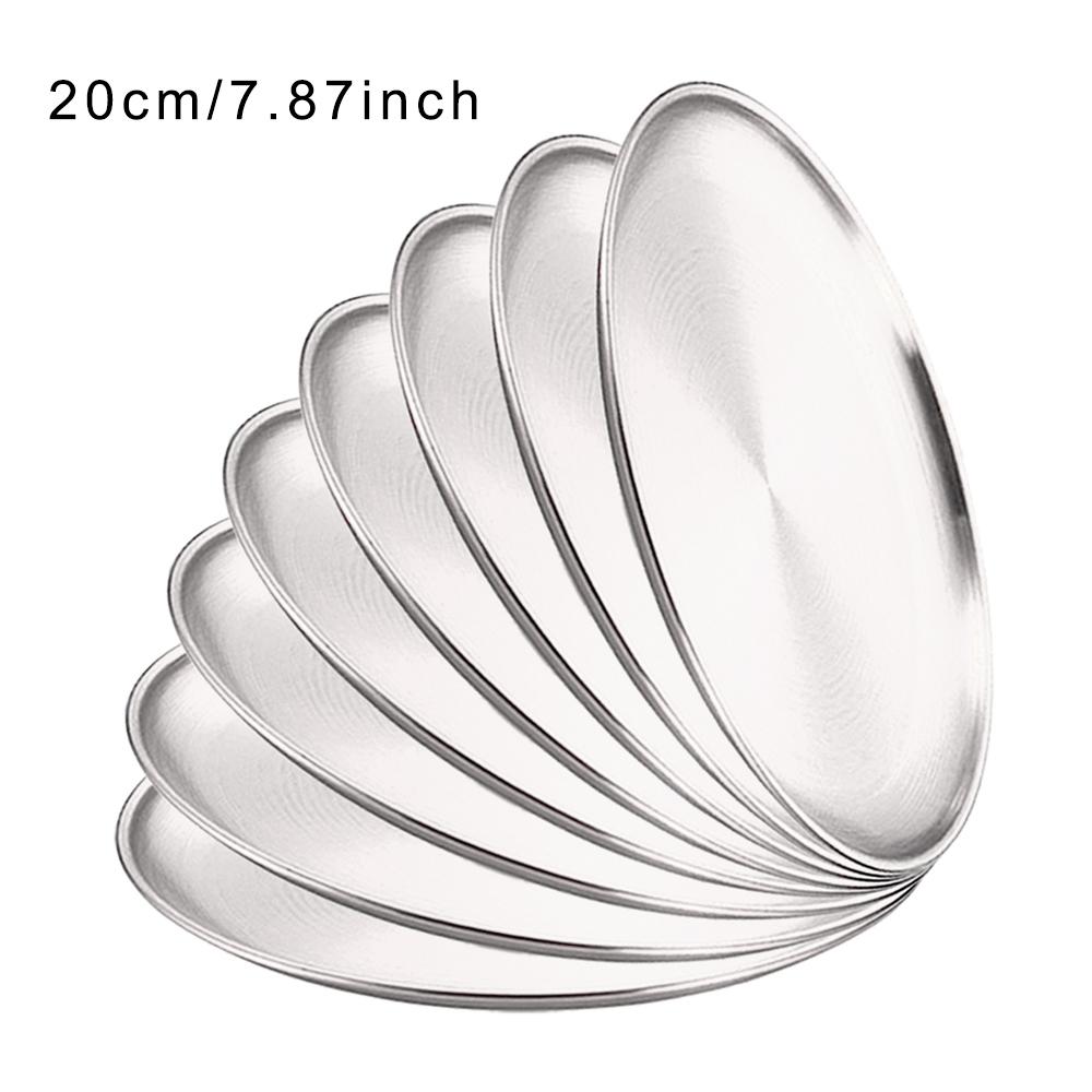 

8Pcs Metal Dining Dish Stainless Steel Round Plate Shallow Tray 20/23/26cm BBQ Picnic Camping Food Container Tableware Set