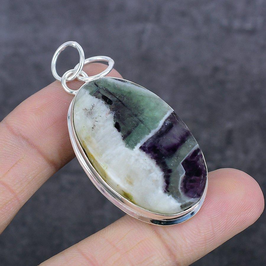 Fluorit Ethnisch 925 Sterling Silber Schmuck Anhänger 2,25" s0L08