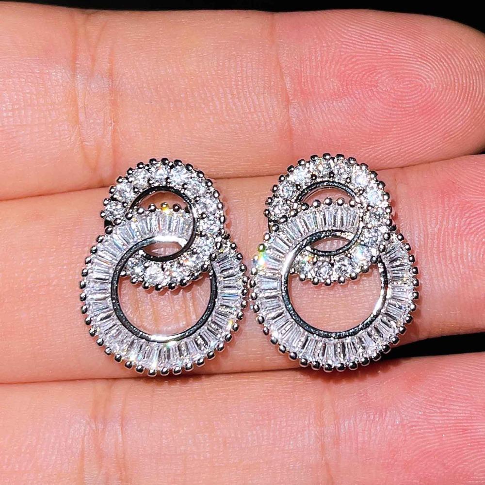 S925 Silver Earrings Geometric Double Circle Zircon Micro Inlaid Minimalist Shiny Fashion Hoop Earrings for Women