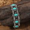 Turquoise Inlay Bracelet, Bohemian Style Distressed Bracelet, Adjustable Chain Hollow Carved Bracelet, Casual Boho Bracelet for Jewelry Gift