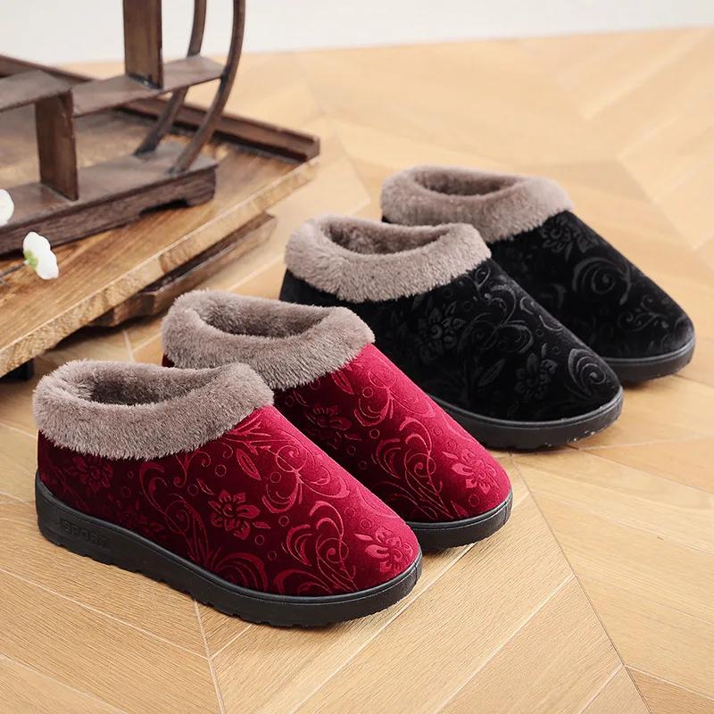  Winter Boots Women Shoes Warm Snow Boots Furry Fur Velvet Cotton Cloth Cozy Ankle Non-Slip Woman Booties Elderly Boots