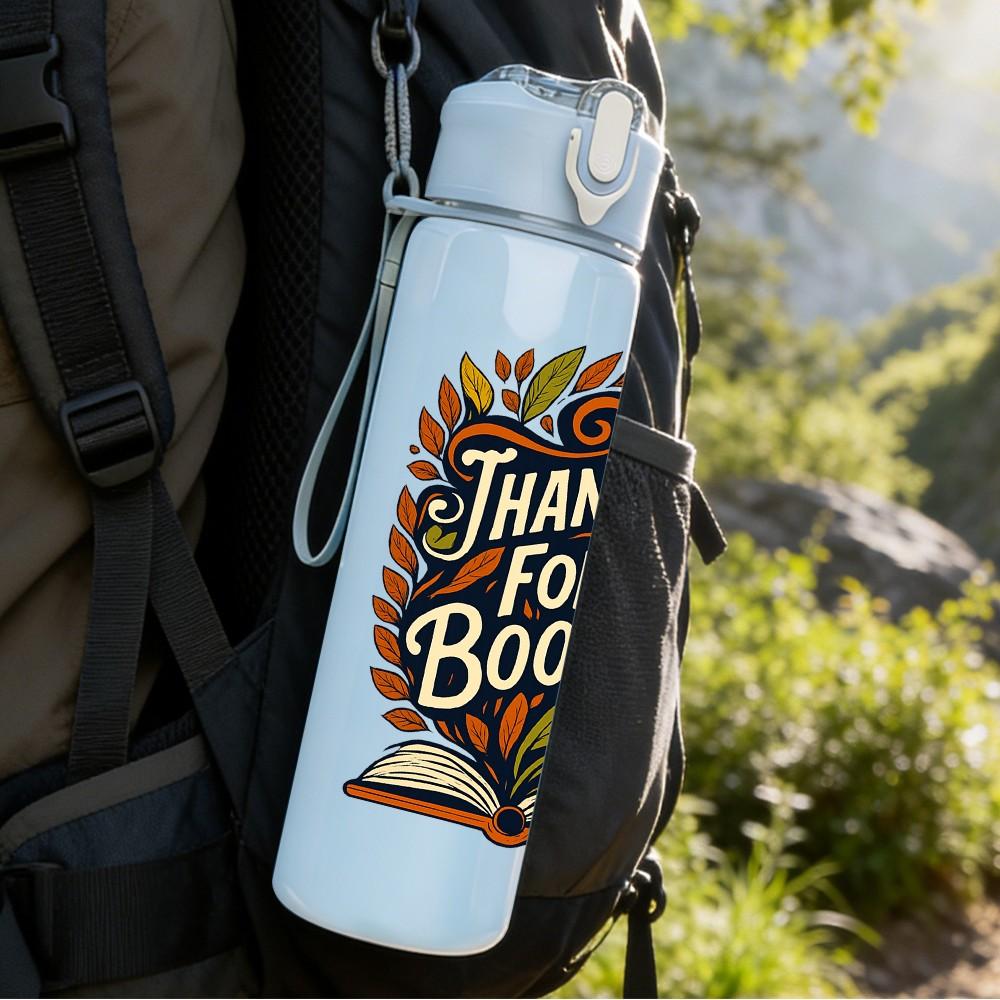 1PC Thankful For Books Art 750ml Color Plastic Sports Water Bottle Leakproof Flip Straw Lid Suitable for Sports Office Home Use