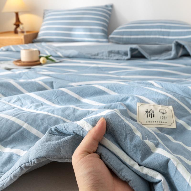 Plaid Print Washable Cotton Summer Cooling Quilt Lightweight Breathable Machine Washable for Student Dorms Single Double Beds Air Conditioner Rooms