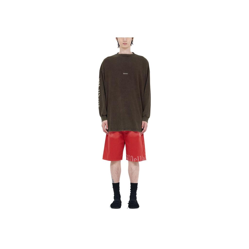 WE11DONE Gothic Logo Print Washed Long Sleeve Drop Shoulder T-Shirt Unisex T-Shirt Brown WD-TT0-24-714-U-BR