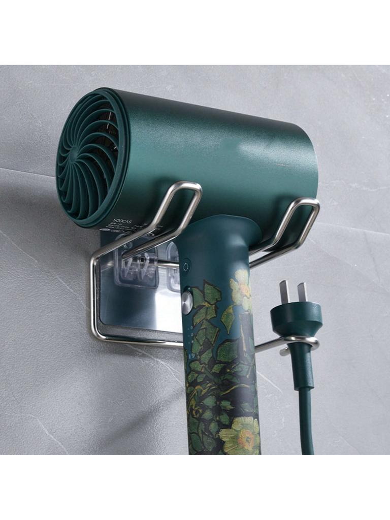 1pc-Hair Dryer Rack Stainless Steel Rack Toilet Punch-free Hanger Bathroom Hair Dryer Wall Hanging Storage Shelf Home Organizer